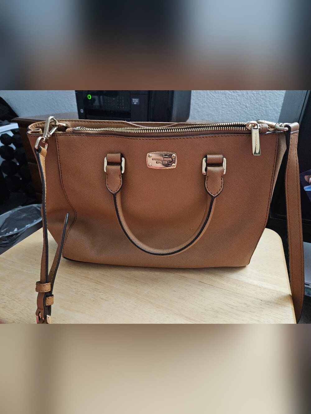 Michael Kors Sutton Large Camel Satchel Gold Plated Hardware